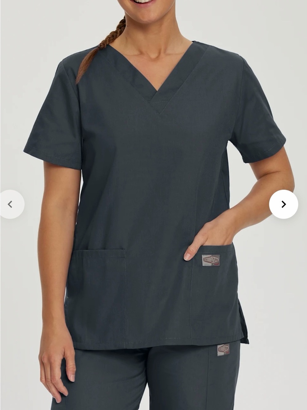 NEW WITH TAGS ScrubZone by Landau V-Neck Scrub Top Medium Graphite 3 Pocket